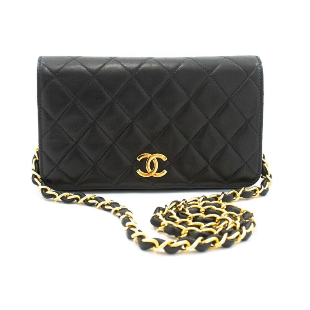 Chanel Vintage Full Flap Quilted Lambskin Black Leather Shoulder Bag Bag